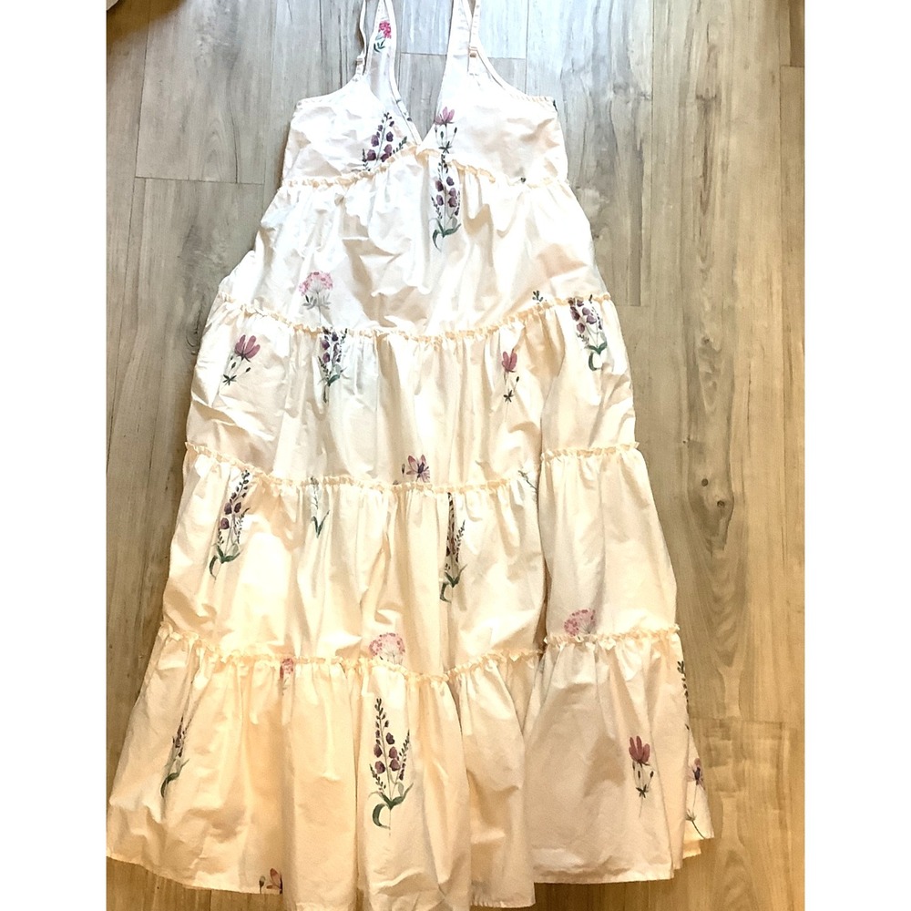 Splendid Maxi Dress Blossom Floral Off-White Sleeveless Tiered Flowy Cotton XS